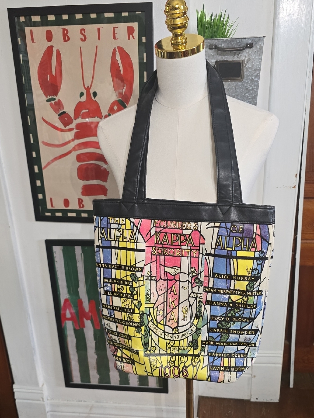 Alpha Kappa Sorority Stained Glass Tote Bag Vintage Oak Aka Founding Members